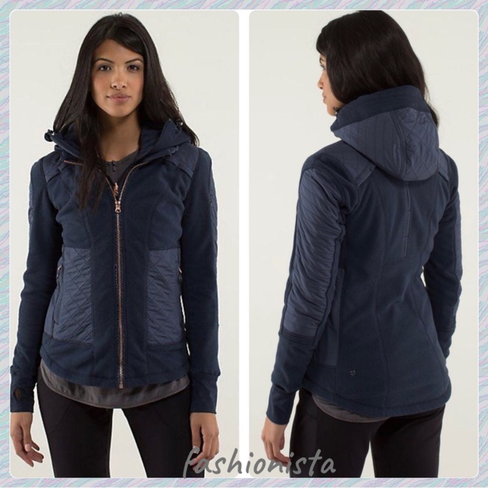 LULULEMON FLEECY KEEN II QUILTED JACKET REMOVABLE HOOD SZ 4 Inkwell